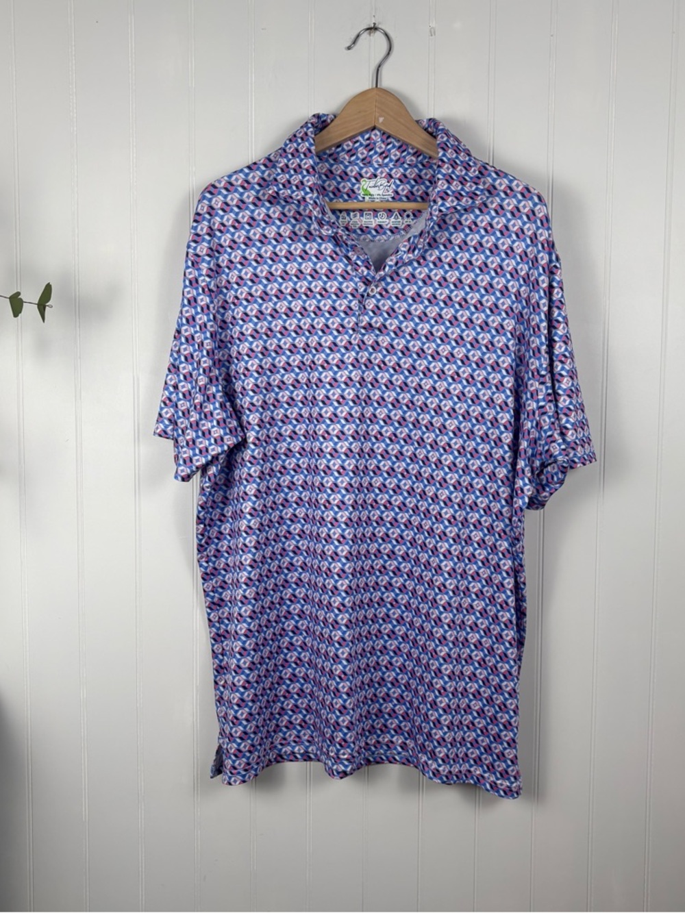 TailorByrd Performance Polo Geometric Print Golf Shirt XXL Stretch